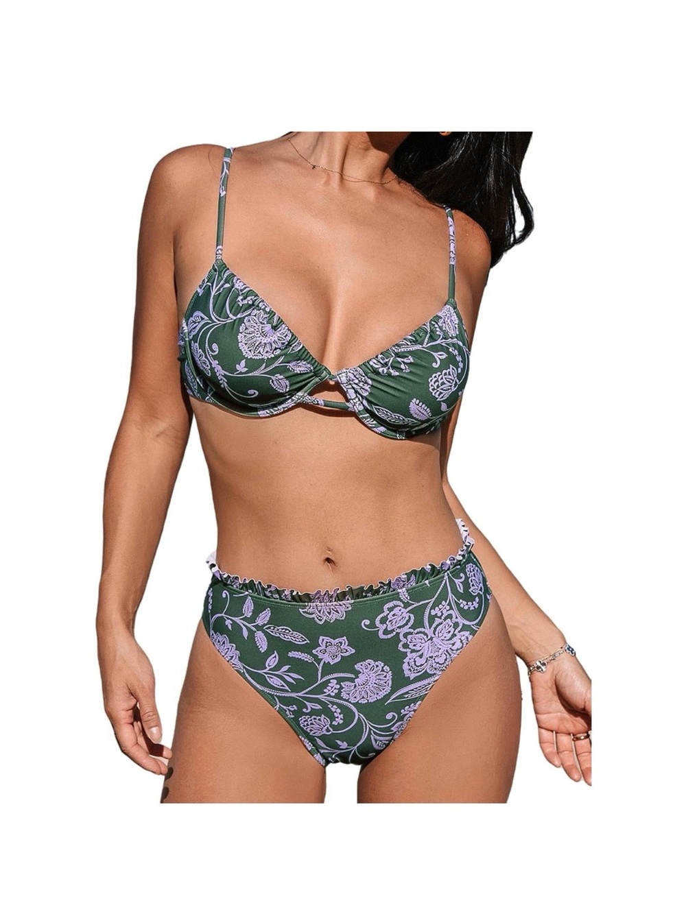 Floral Underwire Bikini Set - Green